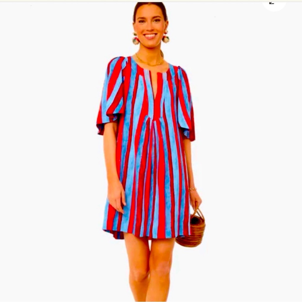 Pomander Place - Tuckernuck Painterly Stripe Finley Flutter Sleeve Dress - M